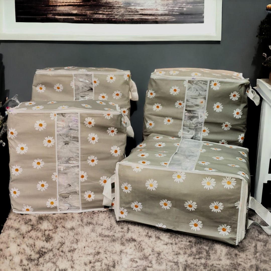 110GSM Cloth Storage Bag 1 Pc (Grey Flower)