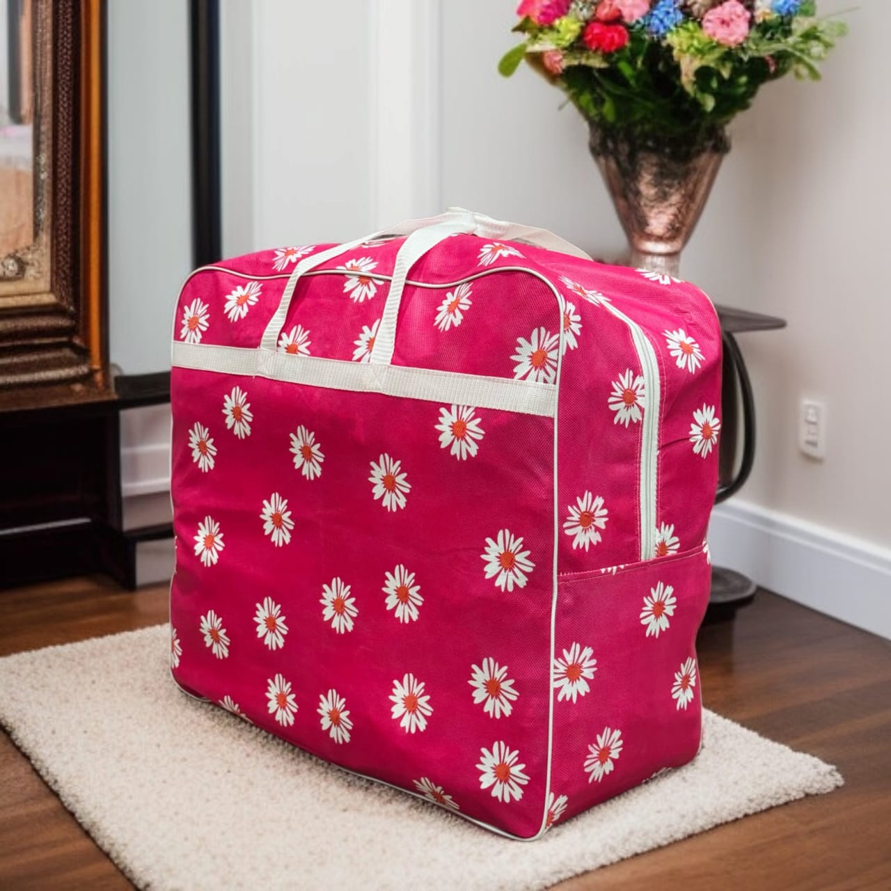 110GSM Non-Woven Luggage Bag (Pink Flower)